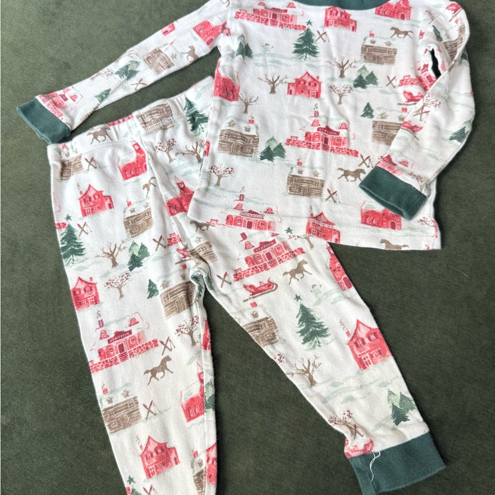 Burt's Bees Holiday Village Pajama Set - Red and Green 18M